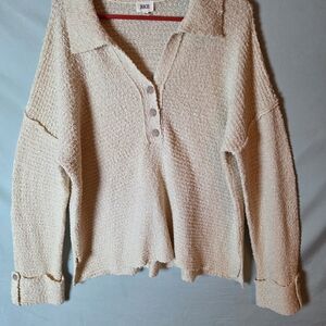 BKE Collared Henley 1/4 Button Cream Knit Textured Sz LSweater Costal Academia